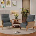 Aklaus Mid Century Accent Chair Set of 2 with Rattan Armrest Upholstered Living Room Chairs Lounge Fabric Reading Chairs Side Sitting Farmhouse Chair for Living Room Bedroom Balcony Grey