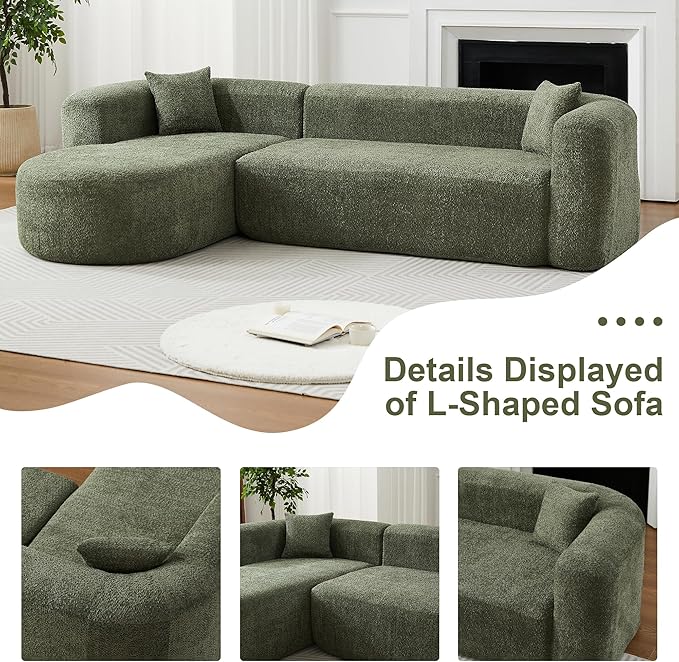 109.4 Sectional Couch with L-Shaped Chaise Boneless Modular Sectional Sofa Soft Chenille Sofa with Deep Seat for Living Room No Assembly(Left-Facing Chaise Green) | Breaathable Material