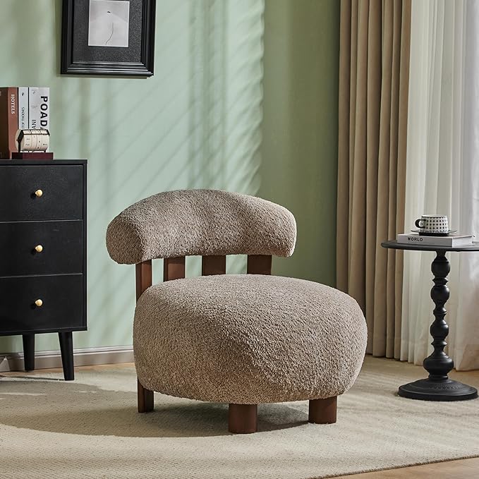 Christopher Knight Home Elvina Boucle Fabric Accent Chair Solid Wood Single Lounge Sofa Bedroom Comfy Reading Chair for Modern Minimalist Style Living Room/Home Office Light Brown