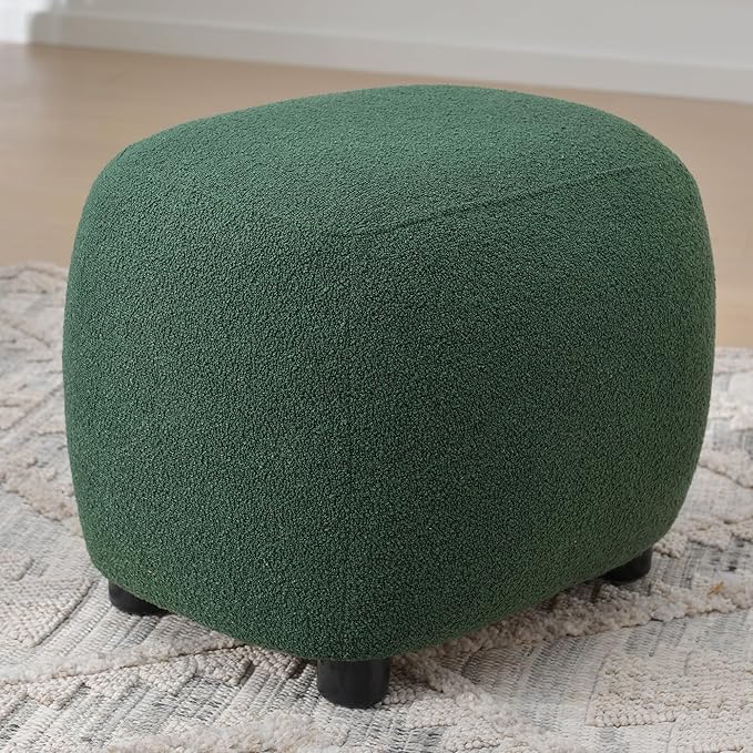 KINWELL 34 Wide Boucle Swivel Barrel Chair with 23 Ottoman Set Fully Assembled Set of Sherpa Accent Chair and Footrest Modern Comfy Armchair and Footstool for Living Room and Bedroom Green