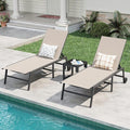 Amopatio 3 Piece Patio Lounge Chairs Set 2 Pool Chaise Lounges with Wheels and 1 Side Table 5-Position Adjustable Lounge Furniture with Heavy-Duty Steel for Backyard Poolside400 LBS Capacity Khaki