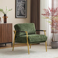 Modern Accent Chair Lounge Arm Chair Upholstered Armchair with Plush Cushions Single Chairs with Metal FrameWooden Armrest - Perfect for OfficeLiving RoomBedroomGold+Green
