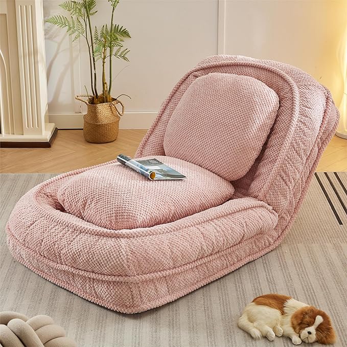 Human Dog Sofa Bed for Adult &amp Pets Convertible Lazy Sofa Couch with 5 Adjustable Positions Comfy Human Size Dog Bed Upholstered Bean Bag Lounge Chair for Living Room Bedroom Pink