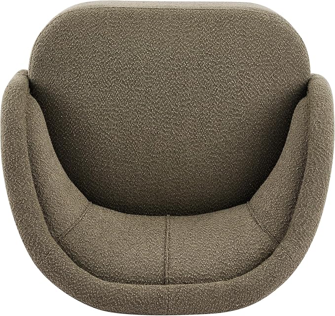 Scott Living Amanda Carly Low Profile Accent Chair Round Backrest Side Chair Living Room Armchair with Boucle Fabric Cushion Comfy Reading Chair for Bedroom Wooden Single Lounge Sofa Dark Green