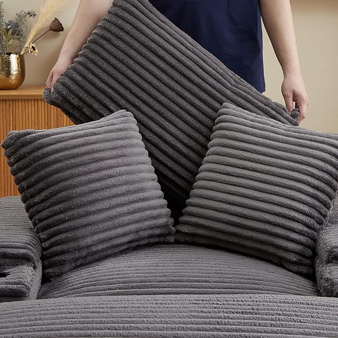 Corduroy Upholstered Chaise Lounge Sofa with Movable Ottoman and Cupholders43.3 w Oversized Singel Chair Convertible Sleeper Sofabed with Detachable Cushions Deep Seat for Living Room Office