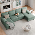 Shintenchi U-Shaped Sectional Couches for Living Room 4 Seat Sofa with Double Chaise LoungesSolid Wood Frame Sectional Sofa for ApartmentGreen