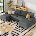 JAMFLY 107 U-Shaped Modern Sofa Modular Sectional Cloud Couch with Chaise 4-Seat Deep Seat Sofa for Living Room Bedroom and Apartment Dark Grey