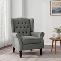 Accent Chair Upholstered Armchair with Button Tufted High Back &amp Solid Wood Legs Comfy Wingback Reading Single Sofa Chair for Small Spaces Living Room Bedroom (Grey Set of 1)