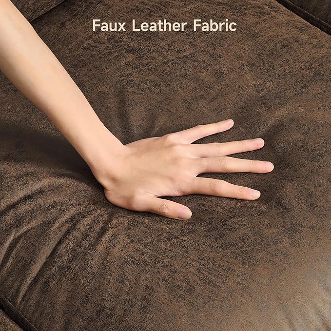 ONBRILL Faux Leather Sofa 84 Inches Nailhead Trim Couch for Living Room Mid-Century Modern Deep Seat Sofa with Rolled Arms Classic 3 Seater Couch for Apartment Office Brown