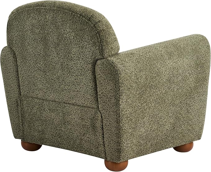 Christopher Knight Home Peysz Modern Accent Chair Boucle Upholstered Armchair with Rounded Wooden Legs Comfortable Single Sofa Soft Cushion Seating Lounge Chair Indoor Olive Green
