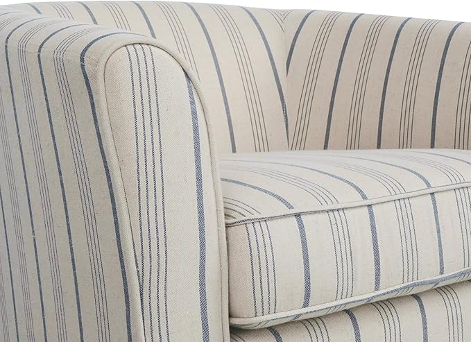 GDFStudio Swivel Accent Chair Upholstered Club ChairComfy Lounge Single Arm SofaModern Reading Chair for Living Room Bedroom Office28.75 x 28 x 27 300 Lbs Heavy Duty Beige Blue Stripe