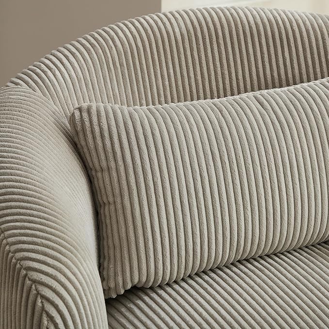 360° Swivel Armchair with Accent Pillow – Premium Corduroy Fabric Sturdy Metal Base &amp High-Density Foam – Ergonomic Lounge Chair for Living Room Office Bedroom – Easy Assembly