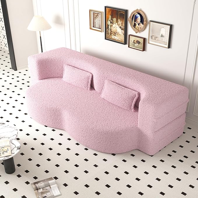 Foldable Sofa Bed2 in 1 Convertible Cloud Loveseat Sleeper Sofa BedTeddy Floor Sofa with 2 PillowsSofas &amp Couches for Living RoomGuest BedPlayroomno Assembly Required Cloud Couch (Pink)
