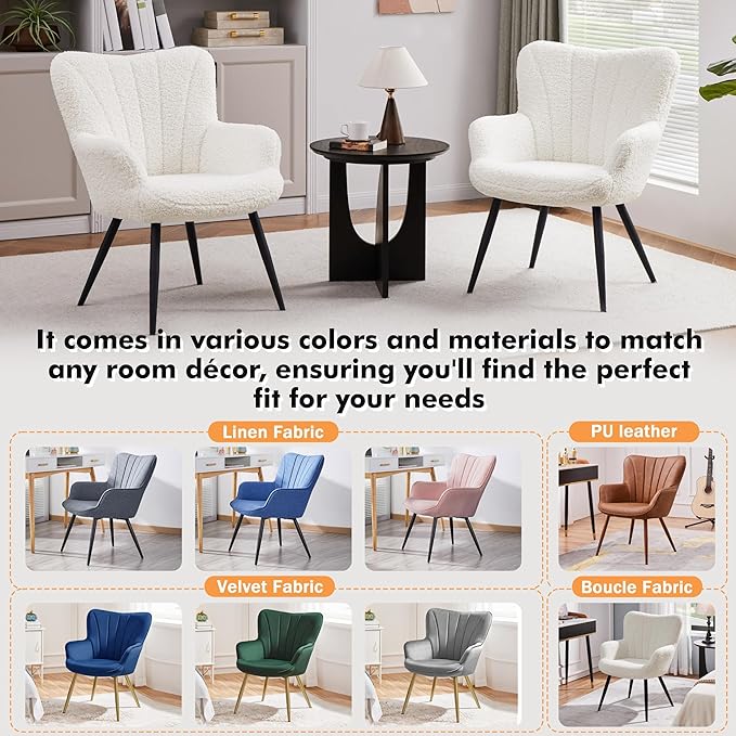 Topeakmart Modern Accent Chair Fluffy Sherpa Barrel Chair Boucle Armchair with Soft High Backrest and Metal Legs for Living Room Bedroom Office Ivory