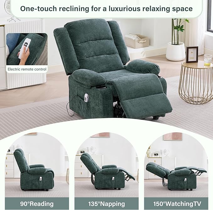 Power Recliner Chair with Cup Holders Electric Recliner Chair for Adults Living Room Reclining Chair Home Theater Seating Lounge Chair (2 Green)