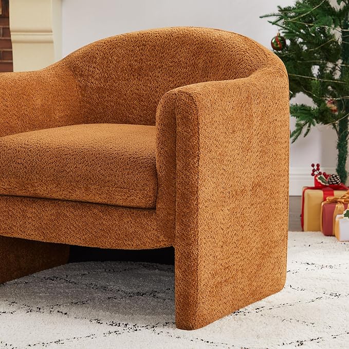 VANOMi 31.2 Accent Chair Modern Upholstered Living Room Chairs Comfy Single Sofa Chair for Bedroom Office Waiting Room Set of 2 (Curry Boucle)