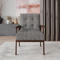 Accent Chair with Button-Tufted Linen Upholstery Wooden Armrests Cushioned Seat Easy Assembly Light Grey