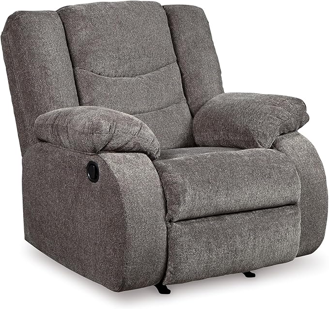 Signature Design by Ashley Tulen Contemporary Rocker Recliner Gentle Rocking Motion Pull Tab Reclining Fabric Upholstery 39 W x 40 D x 40 H Dark Gray