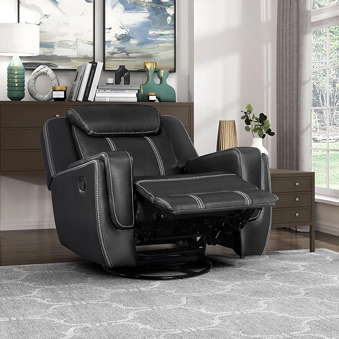 Lexicon Modern Swivel Glider Recliner Chair Nursery Glider Faux Leather Recliner Chair with Headrest Manual Recliner Sofa Chair for Living Room/Office/Apartment Black