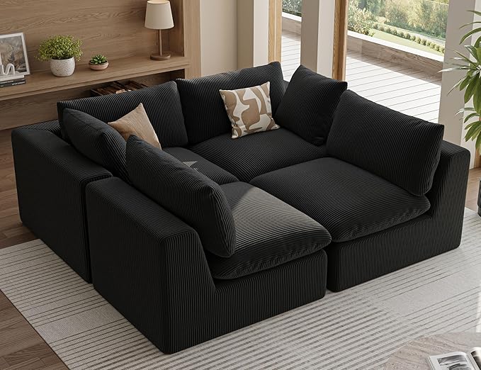 106“ Cloud Sectional Couches Sofa for Living Room Modern 4 Seats Couch Convertible L Shape Sofa No Assembly Needed (Black)