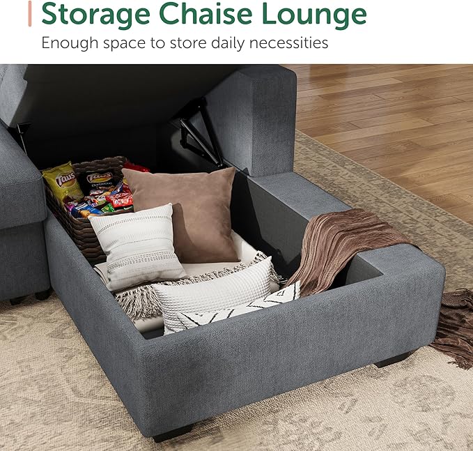 HONBAY Sectional Sleeper Sofa Sleeper Sofa Couch with Storage Chaise Sectional Couch with Pullout Bed for Living Room Bluish Grey