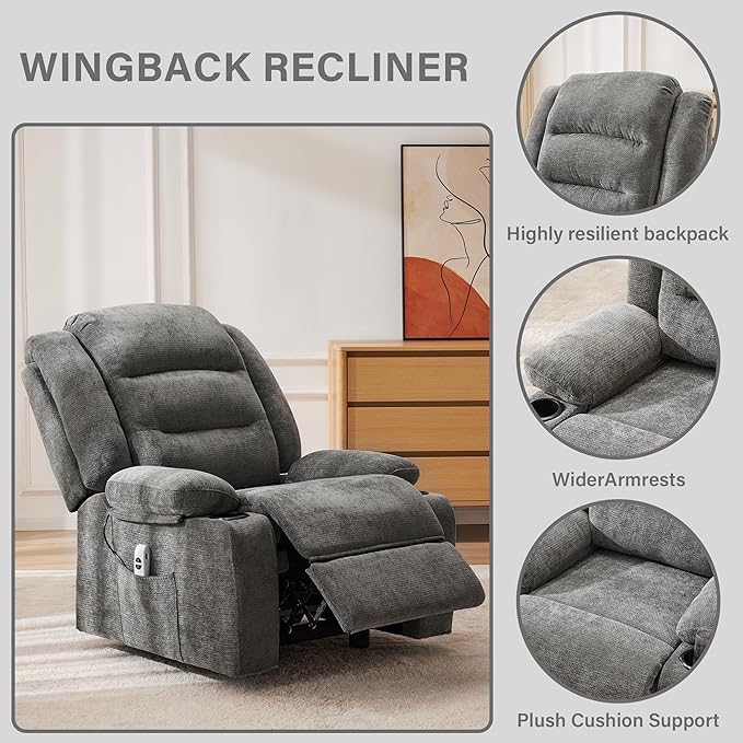 Power Recliner Chair with Cup Holders Electric Recliner Chair for Adults Living Room Reclining Chair Home Theater Seating Lounge Chair (1 Gray)