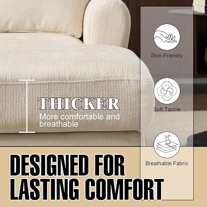 Chaise Lounge Chair Indoor Modern Leisure Sleeper Sofa Chair w/Double Deep Cushion Accent Upholstered Reading Side Armchair Recliner Arm Chairs for Living Room &amp Bedroom Easy AssemblyBeige