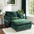 Corduroy Oversized Chair with Seat Pad - 44 Wide King Comfortable Chair and Seat Cushion Set Modern Single Sofa Armrest with USB Port and Cup Holder Living Room Cloud Lounger (Green)