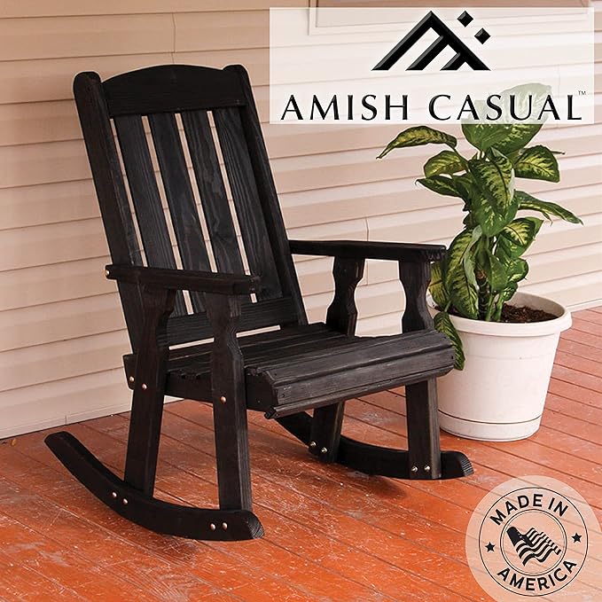 Amish Heavy Duty 600 Lb Mission Pressure Treated Rocking Chair (Semi-Solid Black Stain)