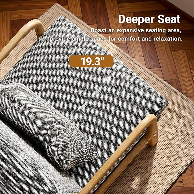 Claiks Mid-Century Modern Accent Chair Living Room Armchair with Solid Wood Frame &amp Lumbar Pillow Comfy Upholstered Lounge Chair for Bedroom Office Linen-Like Fabric Dark Gray