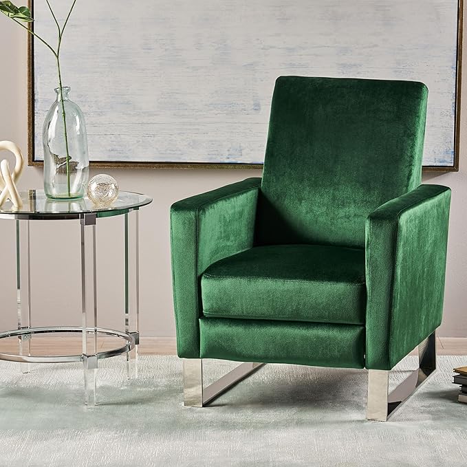 Mid-Century Fabric Rocker Recliner Chair Adjustable Single Recliner Sofa with Thicker Seat Cushion with Pocket for Living Room Bedroom Apartment (Emerald)