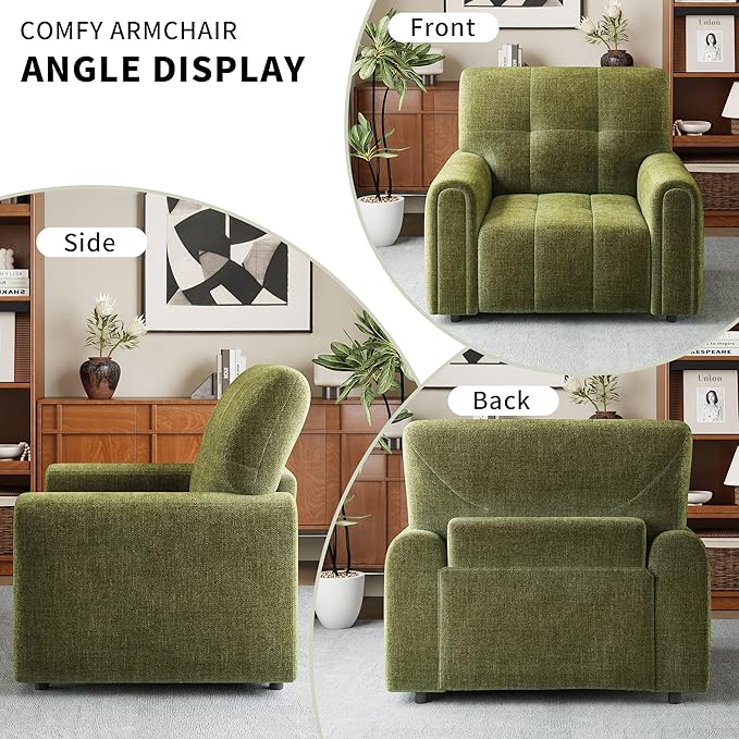 EJUNQ Mid-Century Oversized Accent ChairModern Upholstered Living Room ChairsWide Comfy Reading Chair for AdultsTraditional Single Couch Armchairs for Living Room/BedroomGreen