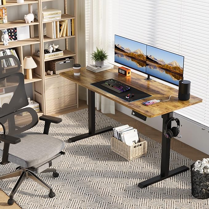 JUMMICO Electric Standing Desk55 x 24 Inches Height Adjustable Home Office Desk with Removable Caster (Brown)
