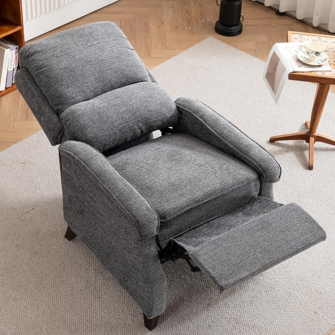 VKNOW Recliner Chair Fabric Recliner with Soft Armrest Home Theater Seating with Adjustable Push Back and Lumbar Support Single Sofa for Adults Lounge Chair for Living Room Bedroom（Dark Grey）