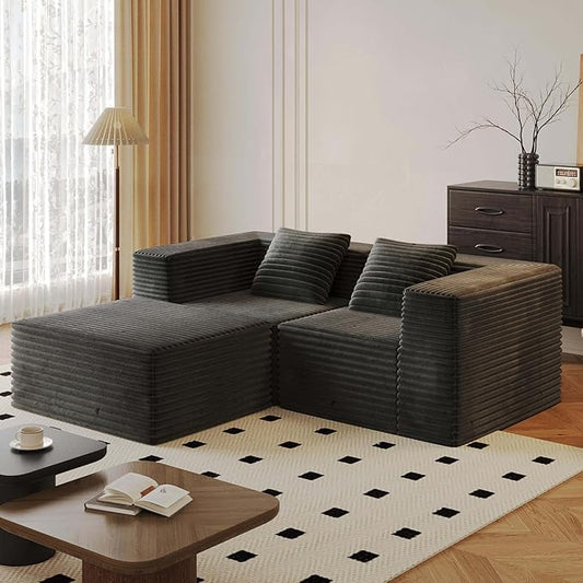 78” Cloud Loveseat Sofa with 2 Cushions Boneless Couches for Living Room Bedroom Small Space Corduroy Sofa in a Box Compressed Memory Foam No Assembly (Grey 78” L-Shaped)