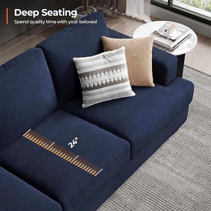 89 Inch Sofa with Extra Deep Seats Oversize 3 Seater Sofa for Living Room Modern Couch and Sofa Comfy Armrests and Seats and Backrests Easy Installation Corduroy Fabric Blue
