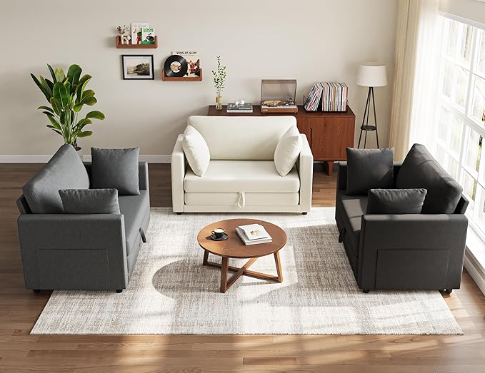 Convertible Loveseat Sofa Bed | Pull Out 78.7” Floor Couch Bed | Folding Sleeper Sofa Bed for Living Room Apartment &amp Guest Room | Black