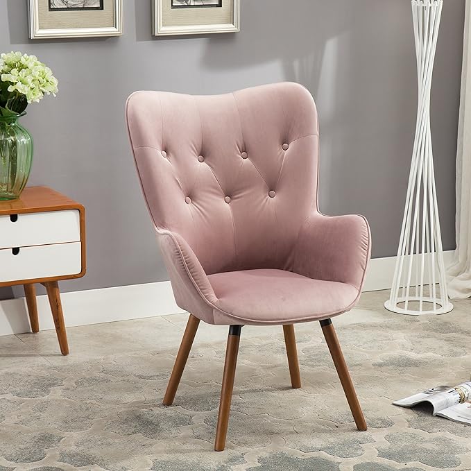 Roundhill Furniture Doarnin Contemporary Silky Velvet Tufted Button Back Accent Chair Mauve