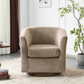 Christopher Knight Home Coles 360° Velvet Swivel Accent Chair Living Room Barrel Swivel Chair with Iron Frame Wooden Velvet Club Chair with Rotation No Assembly Required Light Brown+Walnut