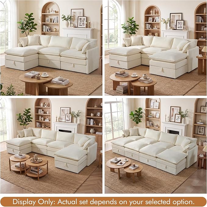 WorthFurni Modular Sectional Sofa with Storage Ottomans102 U-Shaped Cloud CouchComfy Modern Couches with Pillows &amp Upholstered Deep Seat Cushion for Apartment Living Room Bedroom（Beige）