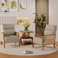 Aklaus Mid Century Accent Chair Set of 2 with Rattan Armrest Upholstered Living Room Chairs Lounge Fabric Reading Chairs Side Sitting Farmhouse Chair for Living Room Bedroom Balcony Grayish Brown