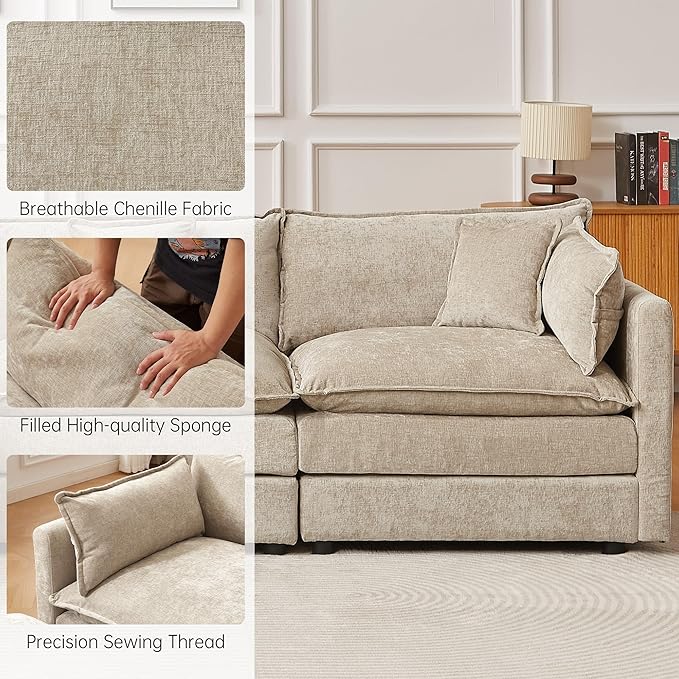 Modular Sectional Sofa 112.2 Inch U Shaped Couch Set with Armrests 3-Seater Comfy Cloud Couches with Movable Ottoman for Living Room Apartment Coffee