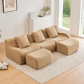 Boneless Cloud Couch Modular Sectional Sofa U Shaped Couch 3 Seater Comfy Teddy Sofa Deep Seat Sectional Couches for Living Room Oversized Floor Couches with Ottoman No Assembly Camel