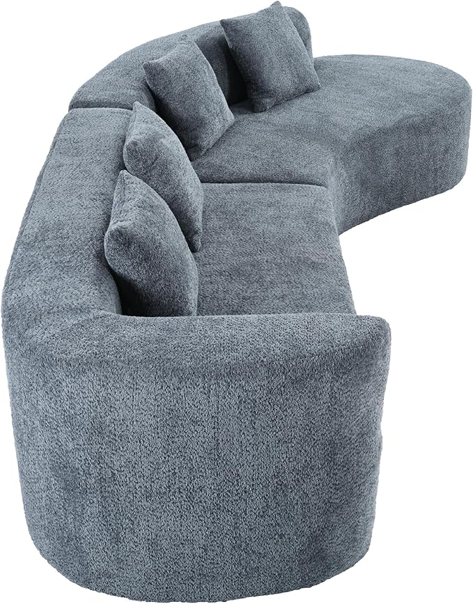132 Modern Sectional Sofa with Curved Design 2-Piece Chenille Modular Couch with 4 Pillows Plush Sponge &amp Spring Cushion Large Sponge Modular Sofa for Living Room (Dark Blue#56)