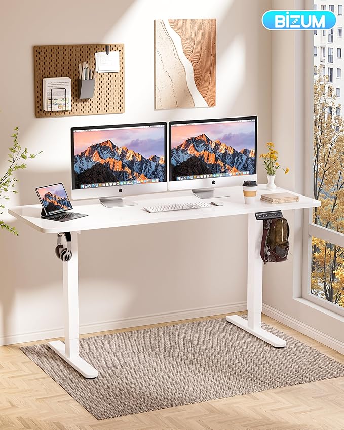 BIZUM Electric Standing Desk 63 x 24 Inch Computer Desk-Gaming Desk White Home Office Desks Height Adjustable Memory Stand Up Computer Workstation