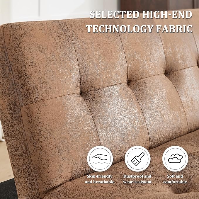 Anwick Convertible Futon Sofa Bed with Charging Port 45″ Folding Sleeper Sofa Adjustable Backrest Small Couch for Living Room Small Spaces Or Office Modern Loveseat (Coffee)