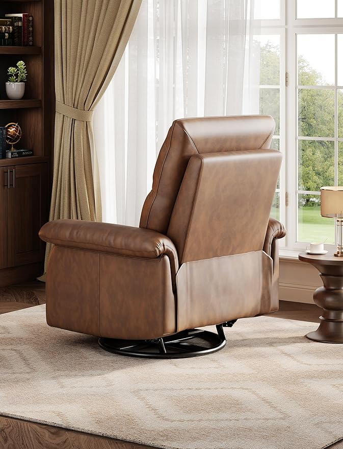 GAOMON Manual Recliner Chair 360° Swivel Rocker Glider Recliner with Padded Armrests Modern PU Leather Upholstered Reclining Chair for Living Room Bedroom and Nursery (Orange)