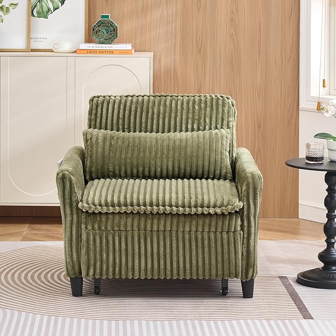 Modern Corduroy Fabric Sofa Bed Futon3 in 1 Convertible Pullout Bed Sleeper Couches with 3 Reclining BackrestsSmall Sofa Chair Bed for Living Room Bedroom (Green)