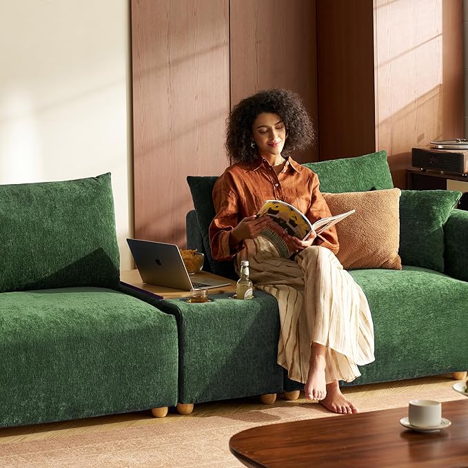 LINSY HOME Versatile Console Modular Sectional Oversized Couch Multifunctional Side Table with Charging Station and Storage Convertible Sectional Sofa Modular for Living Room Apartment Dorm Room