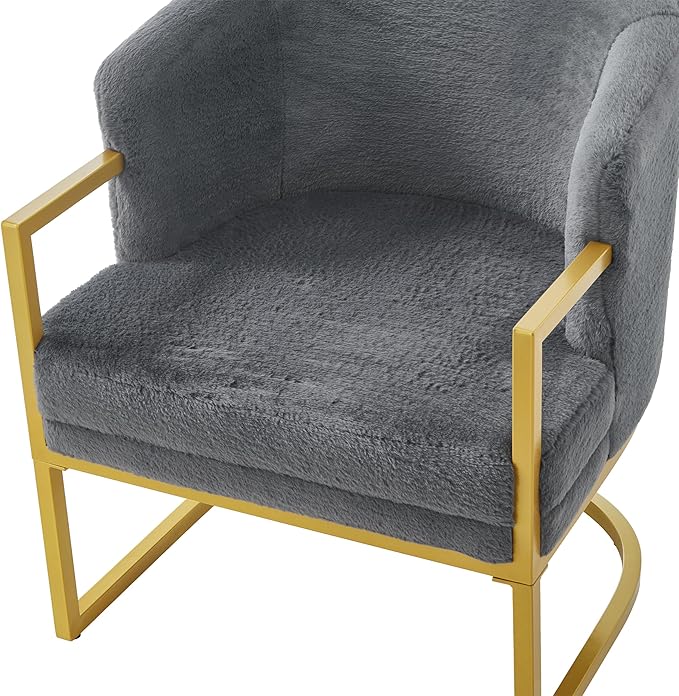 Merax Modern Accent Chair Cozy Armchair Upholstered Barrel Chairs with Luxury Gold Metal Frame Comfy Grey Accent Chairs for Living Room Bedroom Reading Nook or Office